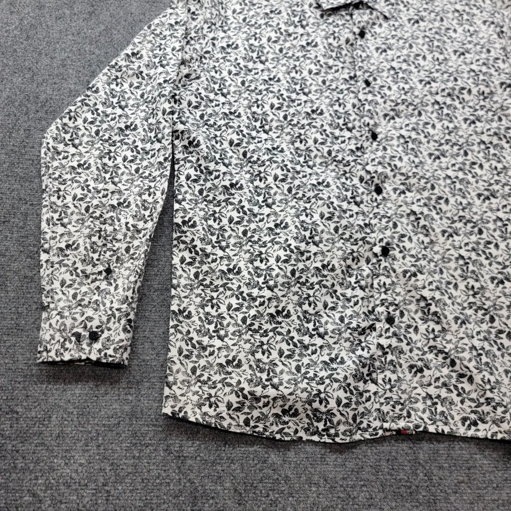 Barabas Mens XL White Black Floral Print Long Sleeve Button Down Cotton Shirt